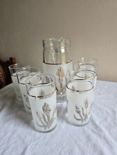 7pc Set VTG Italian Covetro 48oz Pitcher & 6-10oz Glasses Frosted Gold Wheat picture