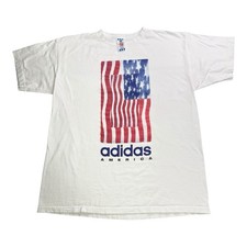 Vintage 90s Adidas America USA Flag T-Shirt Men’s Large Made in USA Trefoil picture