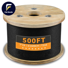 T316 Black 3/16“ Stainless Steel Cable 500Ft Wire Rope 7X19 Strands Marine Grade picture