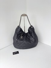 Chanel Hobo Large Black Leather Silver HW Shoulder Bag Preowned Authentic picture