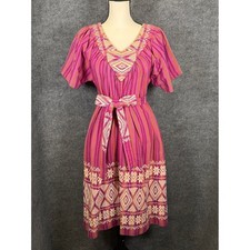 Vintage 70s Rivera Export Guatemala Cotton Woven Maxi Dress Belted Boho Folk S picture