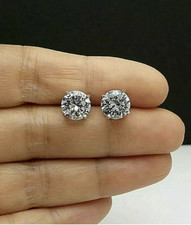 8 Ct Round Cut  VVS1/D Certified Moissanite Stud Earrings 14k White Gold 10mm picture