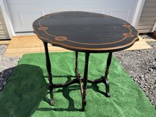 Vintage Black Painted Drop Leaf Table With Gold Floral & Edges, Turned Legs picture