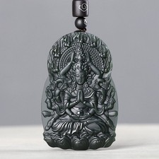100% Chinses Hetian Jade Hand-carved Goddess of Mercy Necklace Pendant Amulet picture