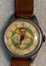 1940’s Babe Ruth Exacta Time Wrist Watch Great Face Signed Leather NOT WORKING picture