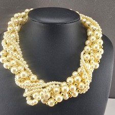 Vintage Carolee Necklace Cream Faux Pearl Multi Strand Gold Tone Choker 15in picture