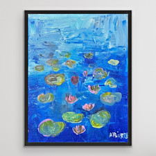 ARivers Impressionistic Art Water Lilies 14x11 Canvas Painting Signed Original picture