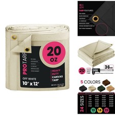 PROTARP Extreme Heavy Duty 20 OZ Canvas Tarp Off White 10'X12' picture