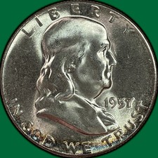 1957 Franklin Half Dollar Brilliant Uncirculated BU Coin #48876 picture