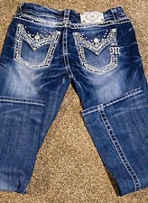 Miss Me Women’s Bootcut Jeans Blue Medium Wash Denim Rhinestone 5-Pocket picture