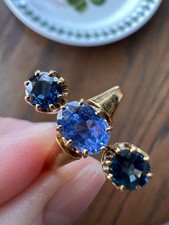 French ANTIQUE 125 Ctw 3 Old Cut Cornflower Blue Natural Sapphire RING 1 G2U picture