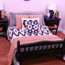Miniature Dollhouse 1:12 scale black and white neutral Bedding Set for diorama picture