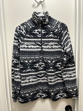 Eddie Bauer Women’s Aztec Print 1/4 Zip Fleece Pullover Black White Size M picture