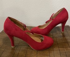 Bella Marie Helena-13 Red Micro Suede Strappy Heels Size 8  Retro Pin-up Classy picture