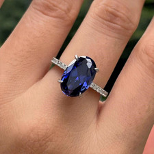 6.40 Ct Natural Sapphire Diamond Anniversary Proposal Ring 14K White Gold Size 6 picture