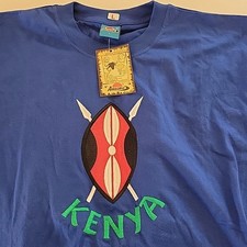 Vintage Kenya Embroidered Made In Kenya T Shirt Tee Africa Large NWT Cotton picture