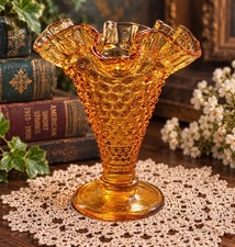 Fenton Glass Hobnail Ruffled Edge Amber Bud Vase 4