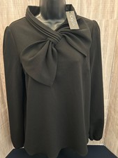 New w Tags  Gracia Black Asymmetric Bow Long Sleeve Blouse Size Medium~Designer picture