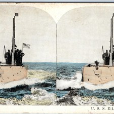 c1900s USS E-1 Submarine Navy Military American Flag Ocean Stereoview Muller V14 picture