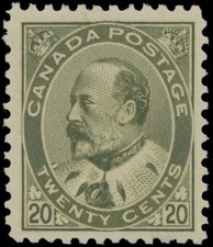 1904, CANADA KING EDWARD VII, 20C OLIVE GREEN, NH, VF, CERTIFICATE, UN.#94 picture