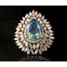 Fabulous Sterling Peacock & White Topaz Cocktail Ring picture