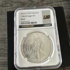 1986 S Silver Eagle MS69 First Year of Issue, San Francisco Mint NGC VALUE $350 picture
