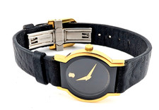 Movado Ladie's Vintage Horizon Collection 18K GP/Blk Ltr All Original #87.C6.820 picture