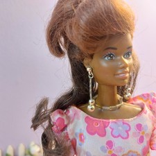 Barbie Custom OOAK Doll AA Pink Floral Long Ruffled Ring Earrings READ ID7 picture