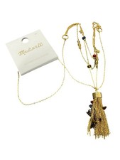 Madewell Gold Chain Fringe Semi Precious Stones Tassel Boho Necklace NWT picture
