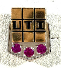 VINTAGE 10K GOLD & RUBY UTI Telephone AWARD PIN picture