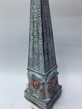 HANDCRAFTED EGYPTIAN OBELISK STATUE Hathor Base Hieroglyphs Heavy Stone Replica picture