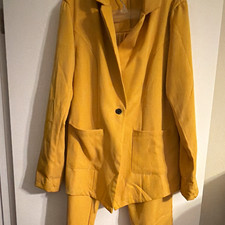 SHEIN Modely Women’s Yellow 2pc Blazer & Pants Set XL Woven Pockets picture