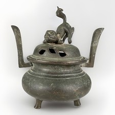 Antique 18-19th Century Bronze Chinese Foo Dog Censer Qing Dynasty Good Patina picture