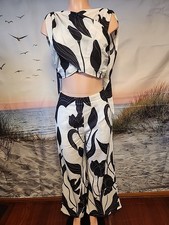 Nwt Commense White Black Floral Wide Leg Pants & Crop Size Medium  picture