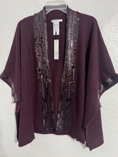 NWT Chico’s Women Burgundy Cardigan Open Front Short Sleeve Size S/M #702 picture