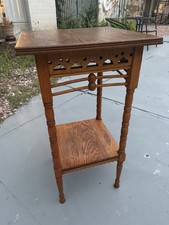 Antique Victorian Tiger Oak Fern Stand Parlor Plant Table Fretwork Eastlake 1890 picture