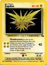 Zapdos (15) Unlimited Holo Holo Rare Fossil 15/62 HP crease picture