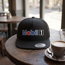 Mobil 1 Racing Logo Snapback Hat Black Mesh Trucker Cap Adjustable Baseball picture