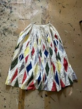 1970s German Circus Skirt Handmade Canvas Silk Harlequin Diamond Patchwork picture