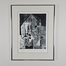 ART - Vintage Illegibly Signed Abstract Woodcut 18.25x14.25 Framed Asian VTG Art picture