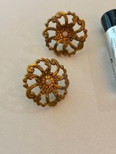 Ornate Gold Tone Filigree Floral Pale Center Statement Earrings picture