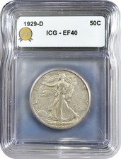 1929 D Walking Liberty Half Dollar 50C ICG EF40 Extra Fine picture