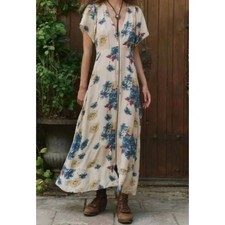 The Great Maxi Dress Womens 3 Cream Floral Good Zip Front V-Neck Short Sleeve picture