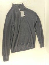 NWT Neiman Marcus Nanocashmere 1/4 Zip Sweater Men Size M Black Cashmere $395 picture