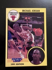 1991 Kenner Starting Lineup Card Michael Jordan Bulls White Uniform Dribbling picture