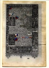 Book of Hours Illuminated Manuscript Leaf Latin Vellum Northern France 15thC picture