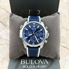 Bulova Marine Star 96B287 Blue Dial Silicone Strap Men's Quartz Watch 43mm picture