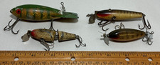 Lot Of 4 Vntg Wood Fishing Lures 2 Creek Chub 1 W Glass Eyes JC Higgins Bomber picture
