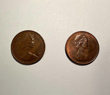 UK Great Britain New Penny 2-Coin Lot 1971 & 1978 Bronze Elizabeth II KM#915 picture