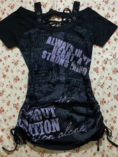 Y2K Grunge Emo Alt Punk Fitted Graphic Top 2000s Slim Fit Tee Womens Shirt S-XL picture